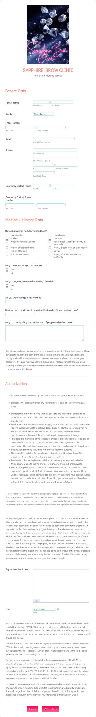 Sapphire Brow Clinic PMU Form Template
