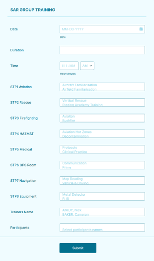 Personnel Emergency Response Group Training Record Form Template