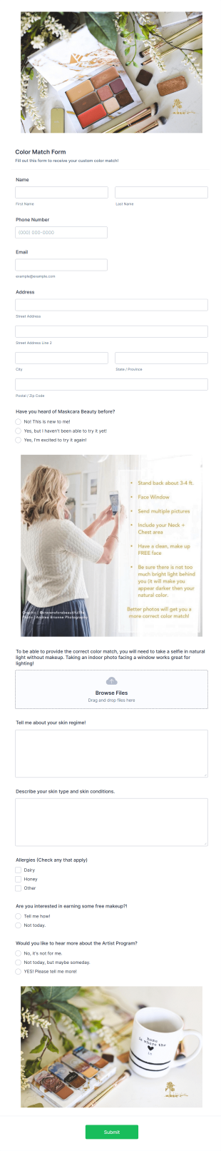 Beauty Color Match Form Template