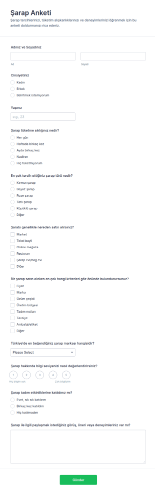 Şarap Anketi Form Şablonu