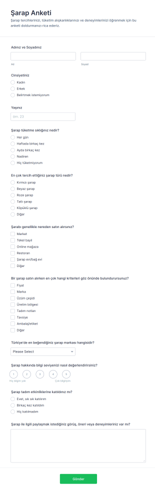 Şarap Anketi Form Şablonu