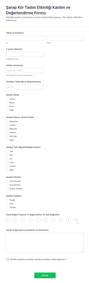 Şarap Körlemesine Tadım Anketi Form Şablonu