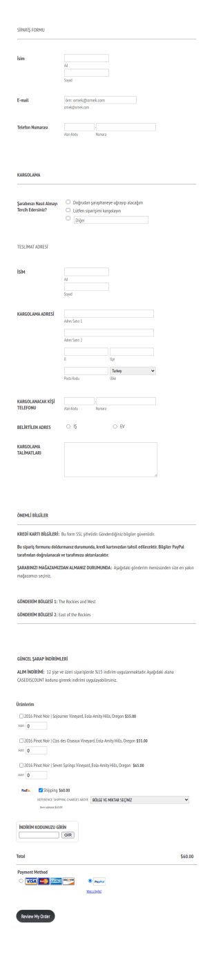 Şarap Sipariş Form Şablonu