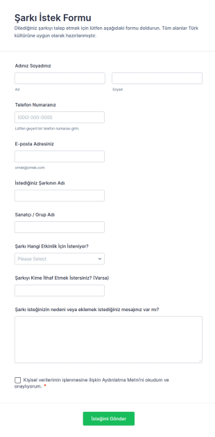 Şarkı İstek Form Şablonu