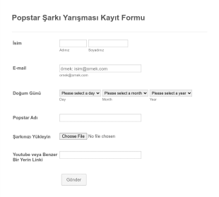 Şarkı Yarışması Kayıt Form Şablonu