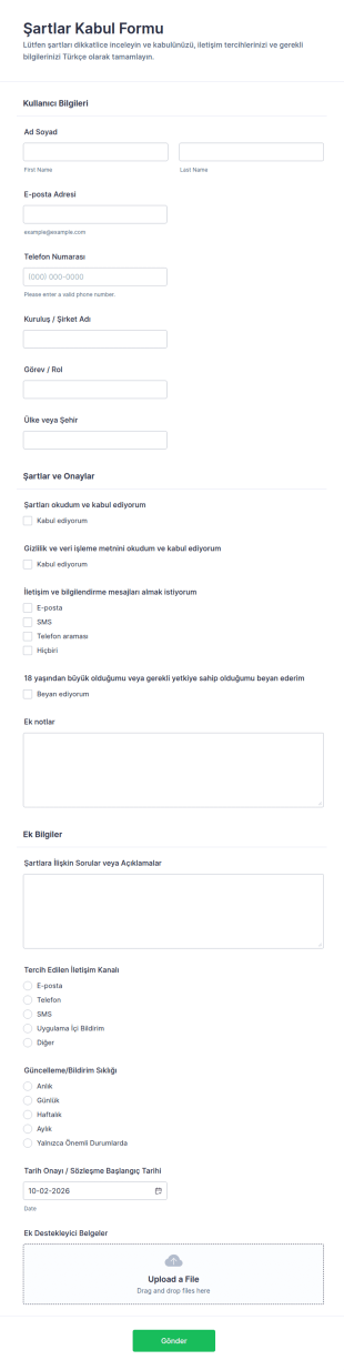 Şartları Kabul Form Şablonu
