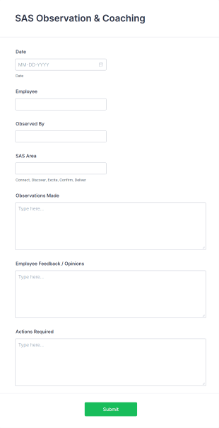 SAS Observation And Coaching Form Template