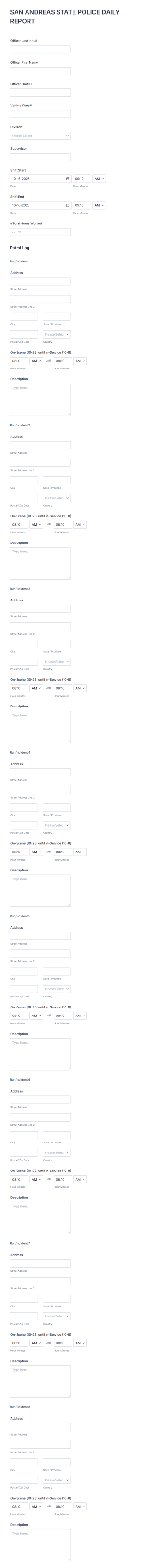 Police Daily Report Form Template