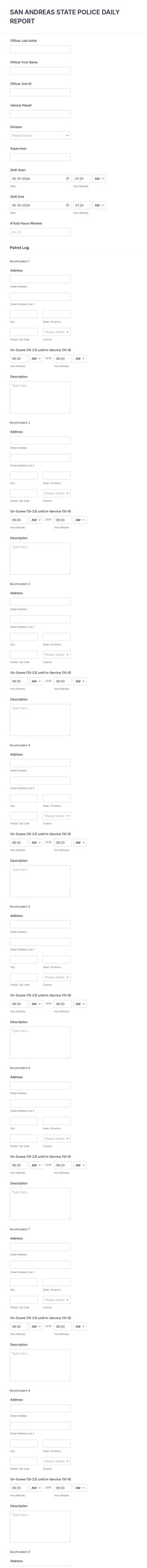 Police Daily Report Form Template