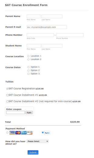 SAT Course Enrollment Form Template