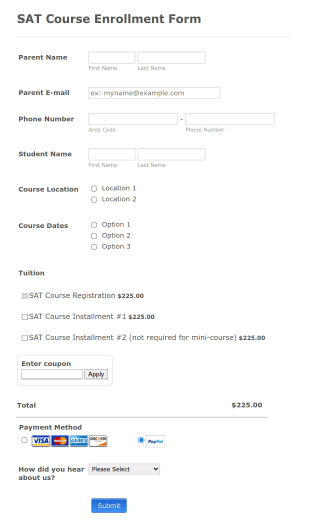 SAT Course Enrollment Form Template