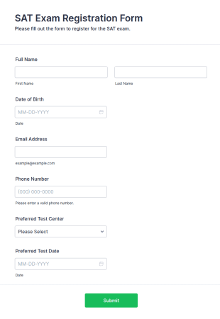 SAT Exam Registration Form Template