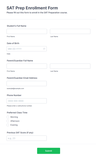 SAT Prep Enrollment Form Template