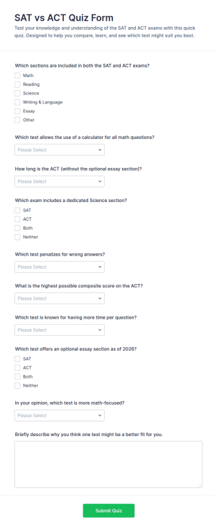SAT Vs ACT Quiz Form Template