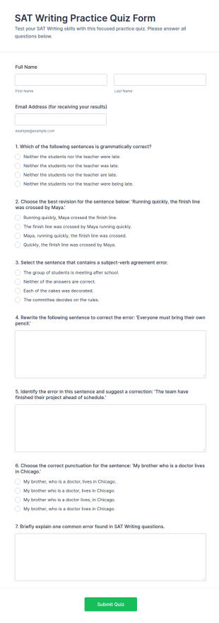 SAT Writing Practice Quiz Form Template