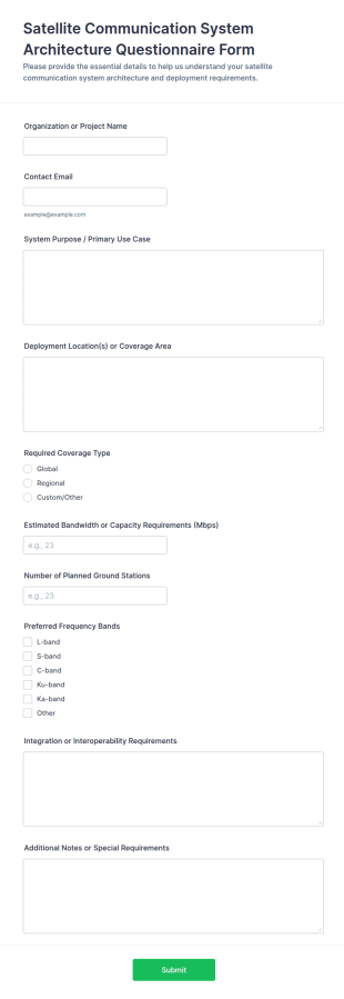 Satellite Communication System Architecture Questionnaire Form Template