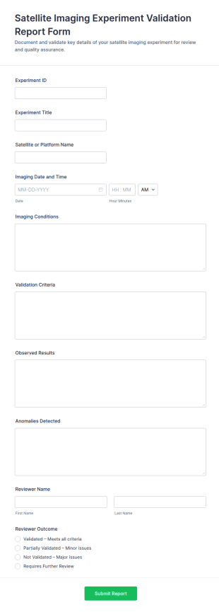 Satellite Imaging Experiment Validation Report Form Template