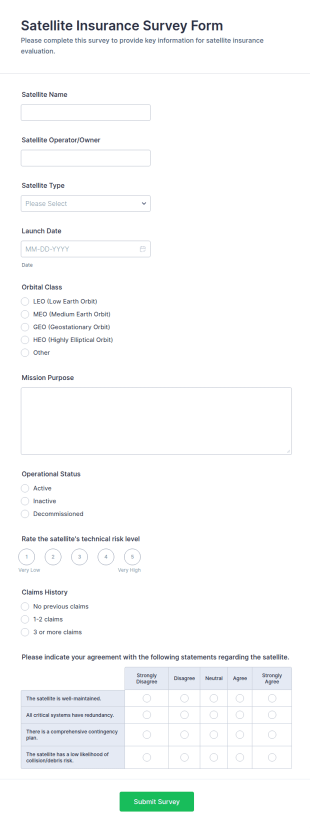 Satellite Insurance Survey Form Template