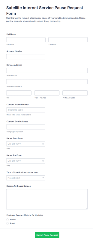 Satellite Internet Service Pause Request Form Template
