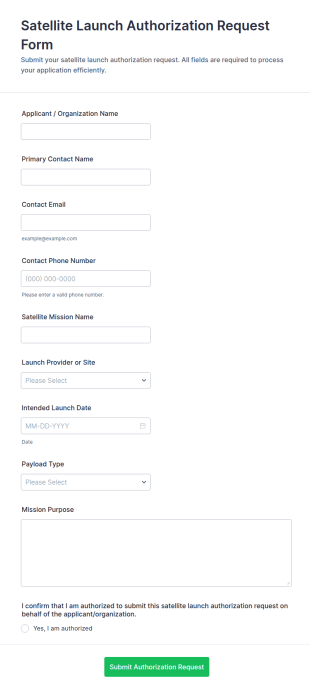 Satellite Launch Authorization Request Form Template