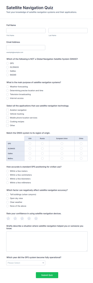 Satellite Navigation Quiz Form Template