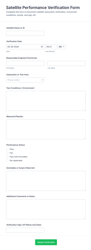 Satellite Performance Verification Form Template