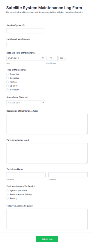 Satellite System Maintenance Log Form Template