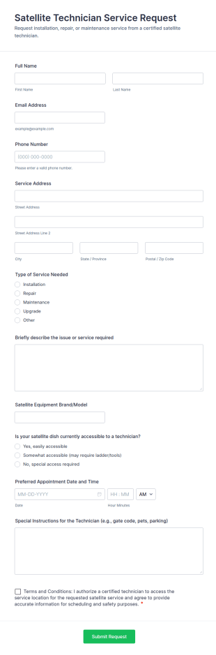Satellite Technician Service Request Form Template