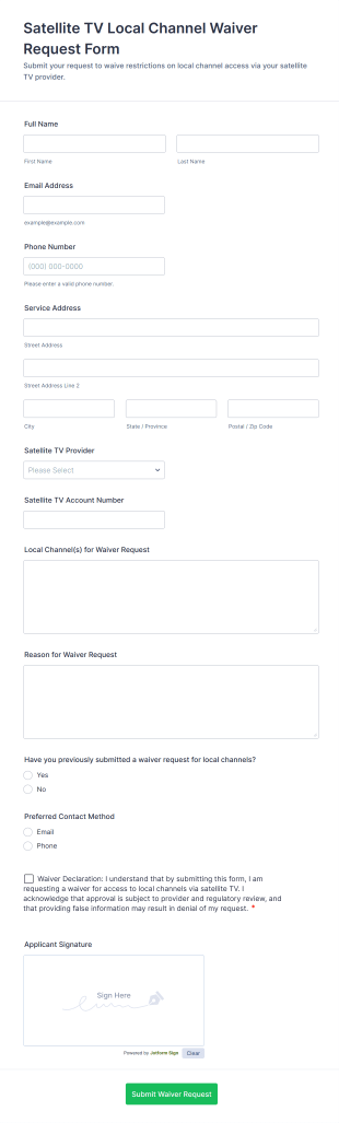 Satellite TV Local Channel Waiver Request Form Template