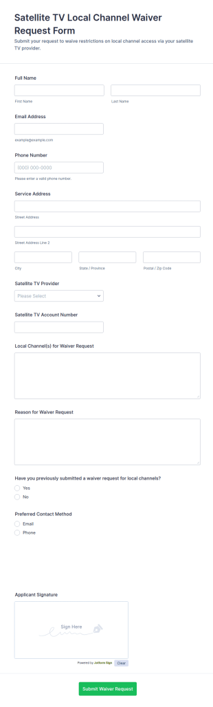 Satellite TV Local Channel Waiver Request Form Template