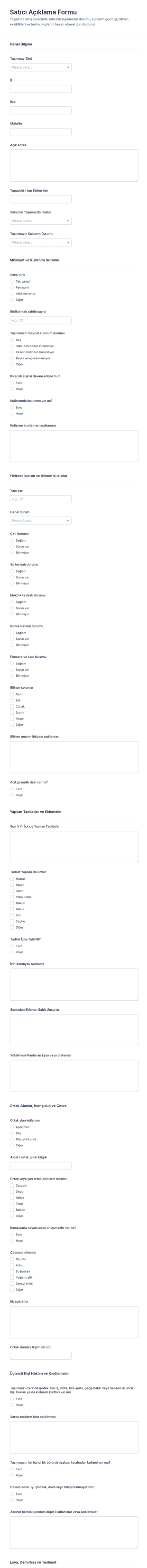 Satıcı Açıklama Form Şablonu