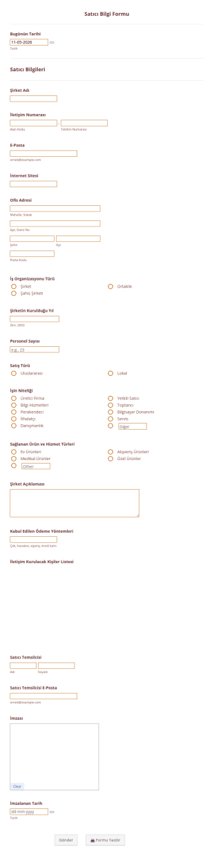 Satıcı Bilgi Form Şablonu