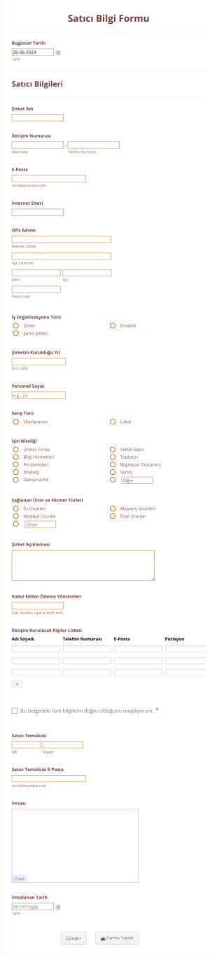 Satıcı Bilgi Form Şablonu