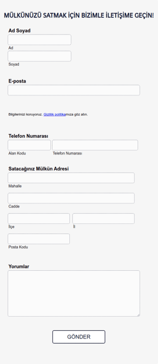 Satılık Mülk Başvuru Form Şablonu