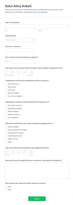 Satın Alma Anketi Form Şablonu