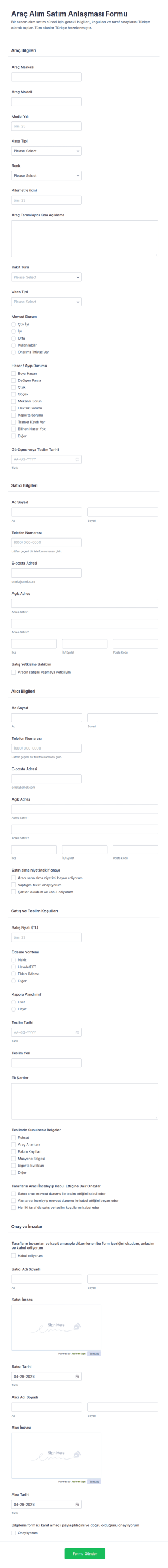 Satın Alma Anlaşması Form Şablonu
