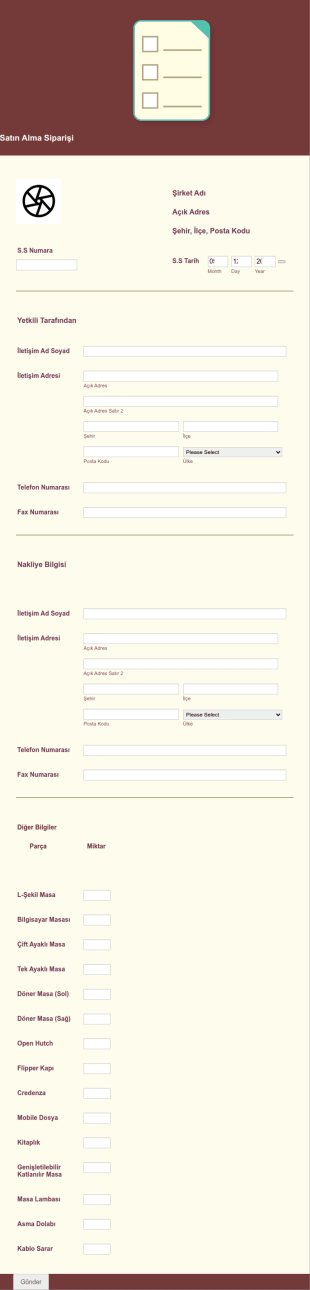 Satın Alma Siparişi Form Şablonu