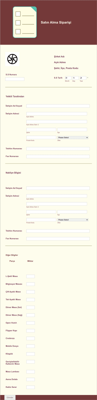 Satın Alma Siparişi Form Template