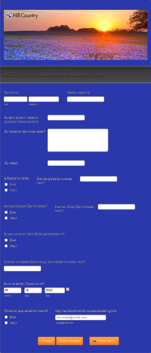 Satınalma Departmanı Malzeme Talebi Form Template
