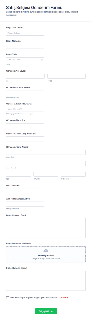 Satış Belgesi Teslim Form Şablonu