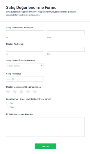 Satış Değerlendirme Form Şablonu