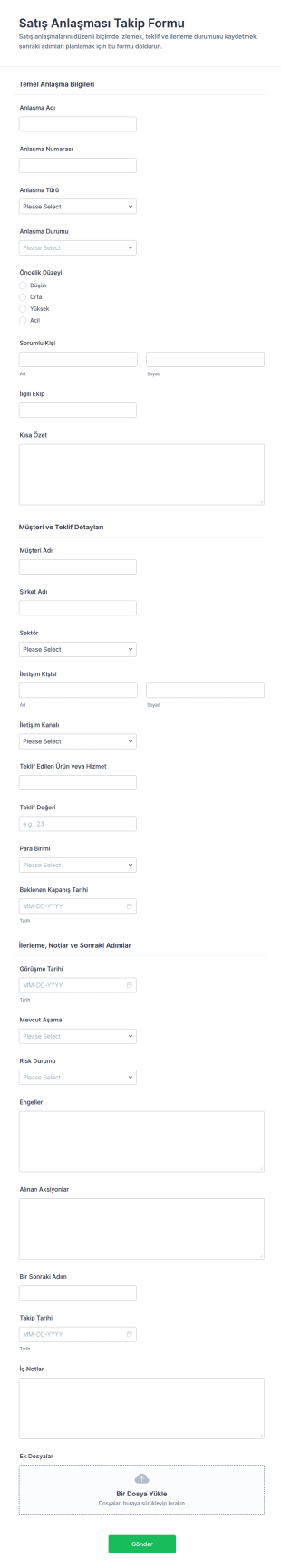Satış Fırsatı Takip Form Şablonu