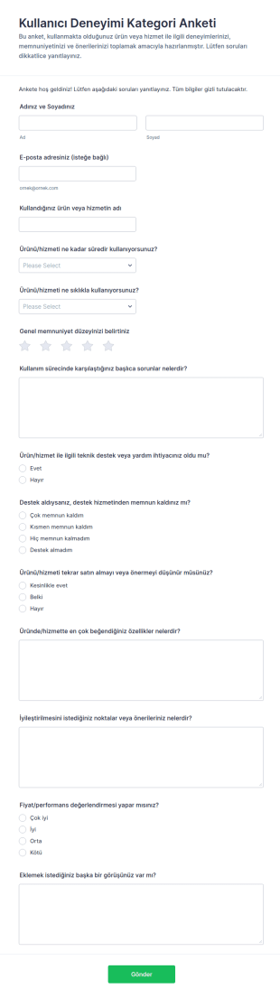 Satış Sonrası Değerlendirme Anketi Form Şablonu