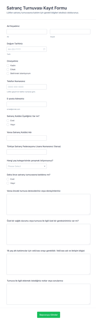 Satranç Turnuvası Kayıt Form Şablonu