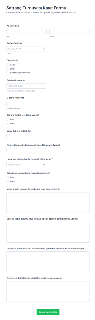 Satranç Turnuvası Kayıt Form Şablonu