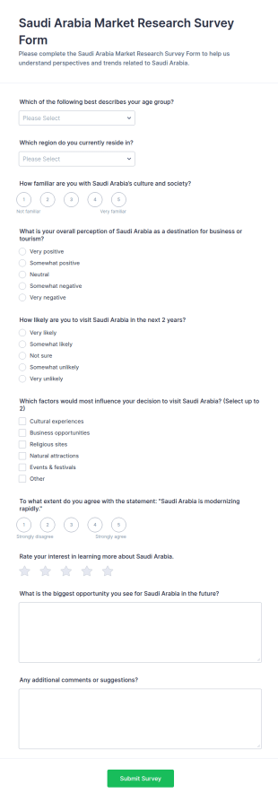 Saudi Arabia Market Research Survey Form Template