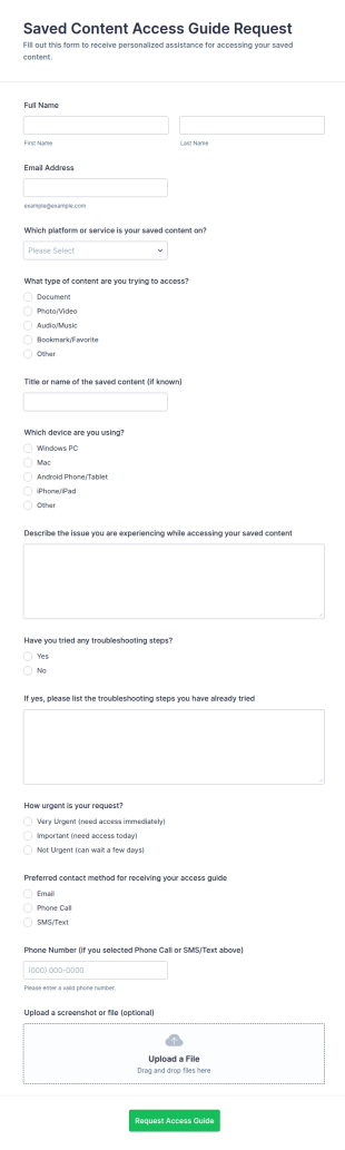 Saved Content Access Guide Request Form Template