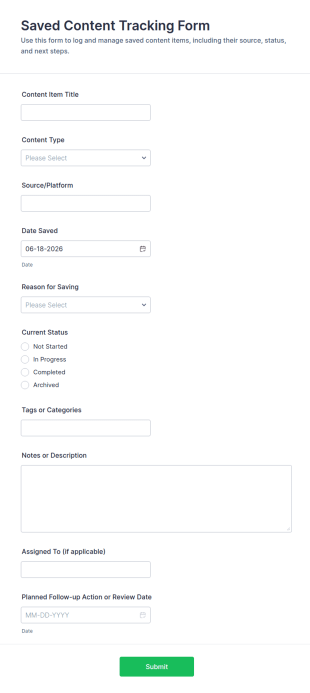 Saved Content Tracking Form Template