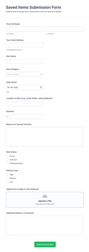 Saved Items Submission Form Template