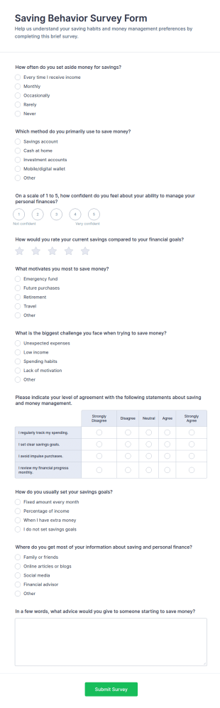 Saving Behavior Survey Form Template